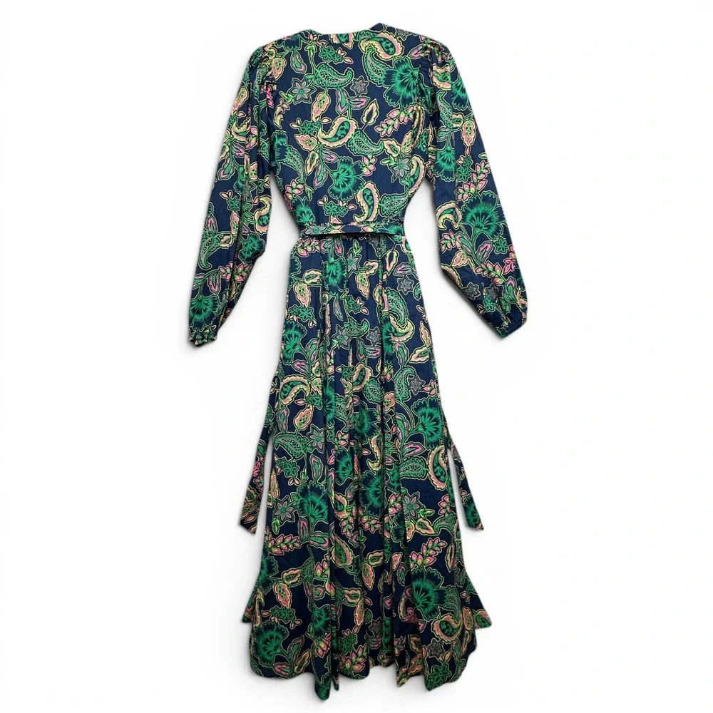 Boden Amelia Cotton Maxi Dress Womens 4 Paisley Floral V-Neck Tie Waist NWOT - Picture 3 of 13